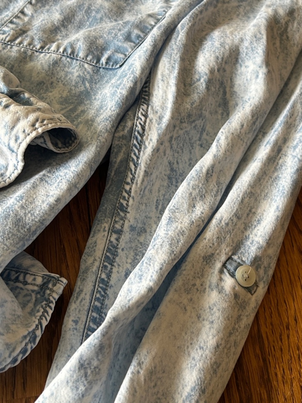 Acid Wash Light Blue Denim Button-Up Shirt - Picture 8 of 8